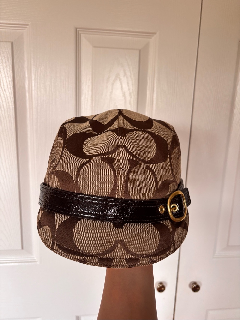 Coach Hat Brown Signature Canvas with Dark Brown Patent Band